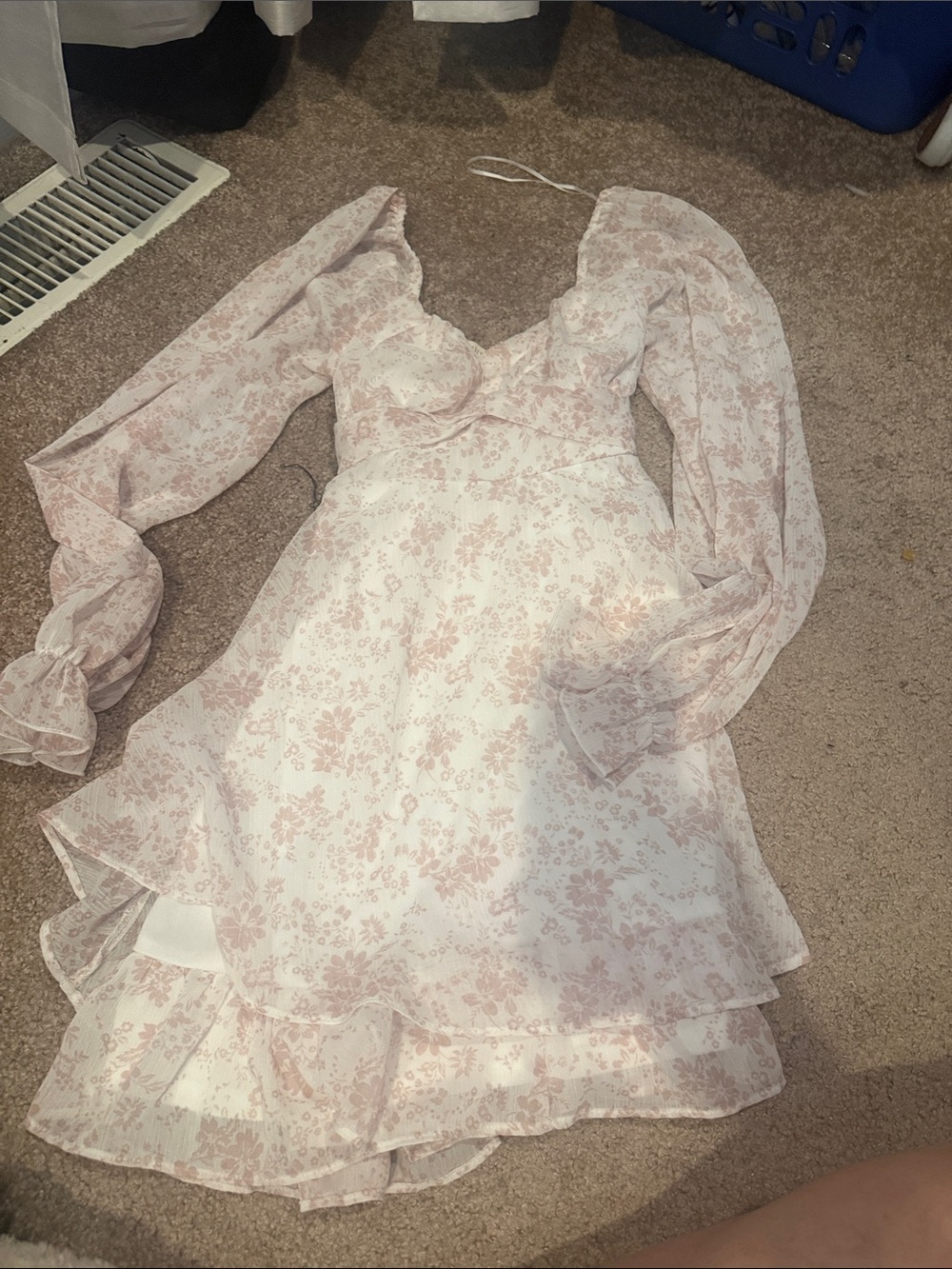 Sheer Pink Floral Long-Sleeve Mini Dress